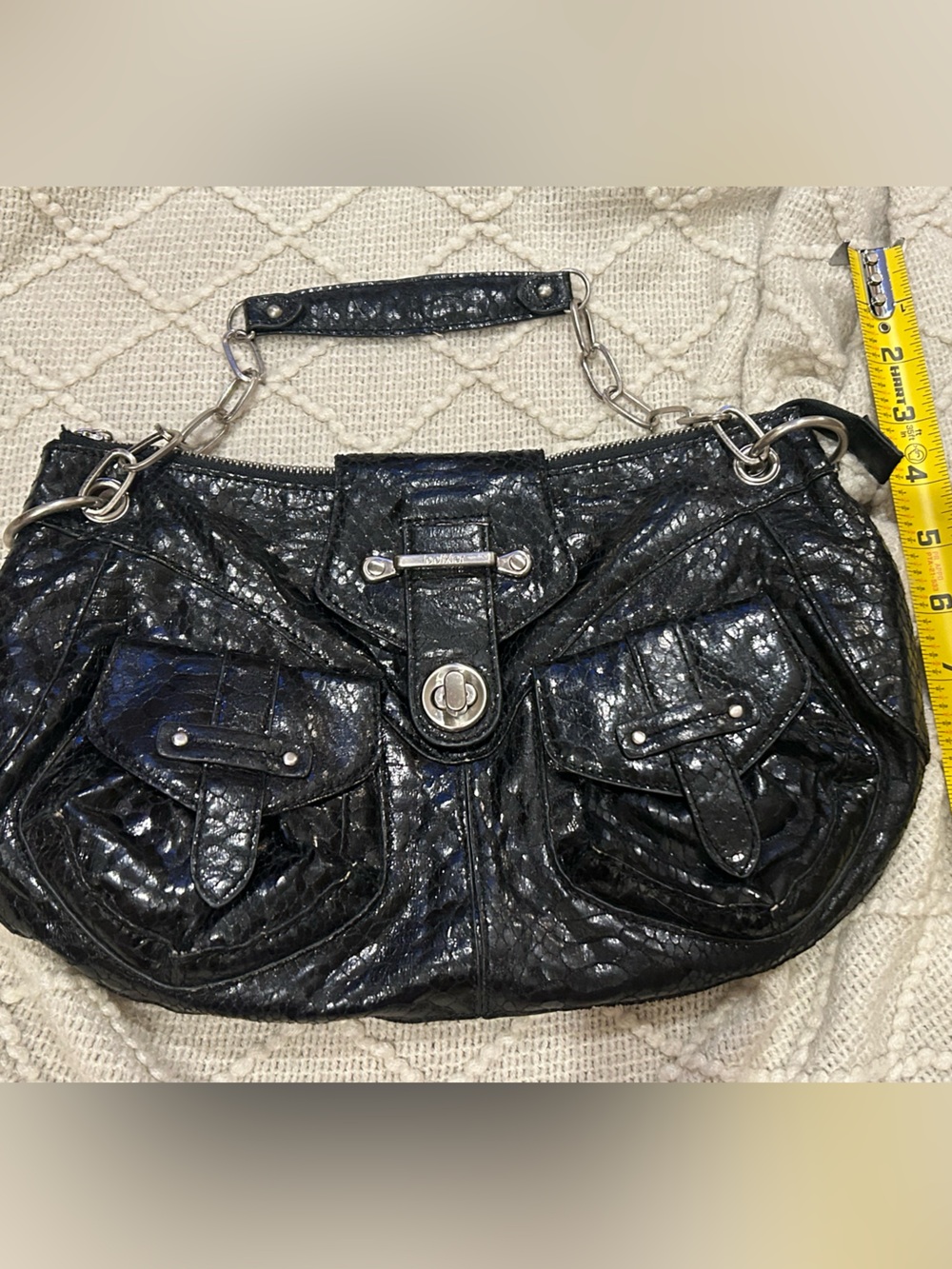 Botkier Black Snakeskin Print Shoulder Bag with Chain Handle
